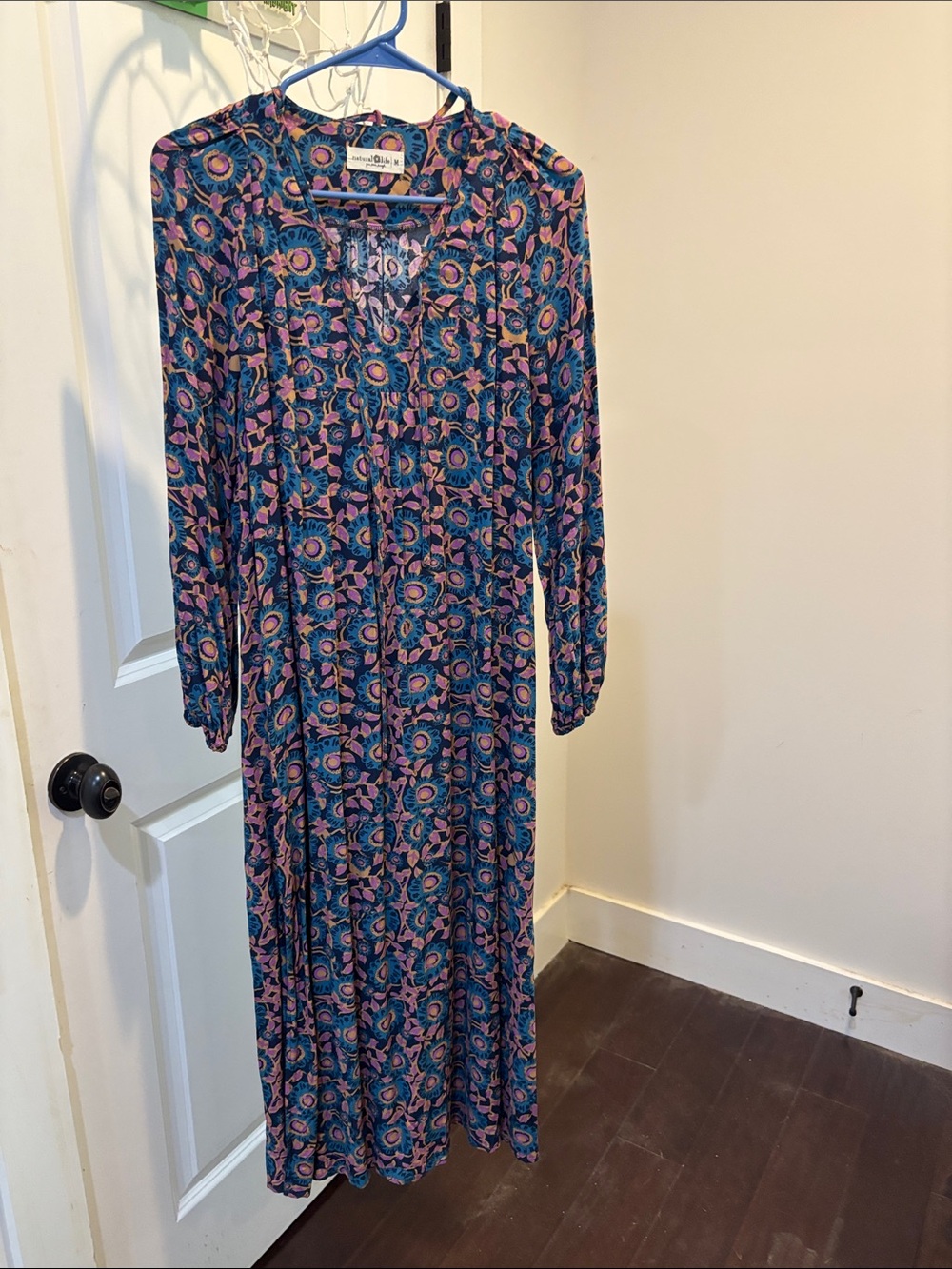 NATURAL LIFE Teal & Pink Floral Button-Front Midi Dress
